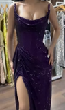 Classy Mermaid Strapless Black Girls Sequin Grape Sequin Long Prom Dresses Party Dress Birthday Outfits Graduation Dresses HZ1121