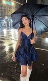 Trendy Ball Gown Sweetheart Satin Navy Blue Mini Short Formal 7th Grade Homecoming Dresses Middle School Short Prom Dress Hoco Outfits HZ1121