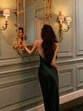Sexy Sheath Straps Dark Green Satin Sleeveless Prom Dresses Party Dress Summer Birthday Outfits 20th Birthday Dresses HZ1121