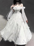 Vintage A Line Spaghetti Straps Summer Long Holiday Dresses 16th Birthday Dress Lolita Dress White Birthday Outfits HZ1121
