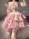 Vintage Ball Gown Halter Short Sleeves 16th Ombre Pink Birthday Dress Lolita Dress Birthday Outfits HZ1121