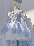 Vintage Ball Gown Strapless Light Blue Organza Summer 18th Birthday Dress Lolita Dresses Birthday Outfits HZ1121