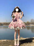 Sweet Ball Gown Lolita Outfits Short Sleeves Pink 16th Birthday Dress Lolita Summer Dress Birthday Outfits HZ1121