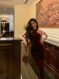 Sexy Sheath Halter Burgundy Velvet Sleeveless Prom Dresses Party Dress Summer Birthday Outfits Birthday Dresses HZ1121