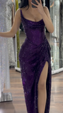 Classy Mermaid Strapless Black Girls Sequin Grape Sequin Long Prom Dresses Party Dress Birthday Outfits Graduation Dresses HZ1121