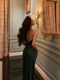 Sexy Sheath Straps Dark Green Satin Sleeveless Prom Dresses Party Dress Summer Birthday Outfits 20th Birthday Dresses HZ1121