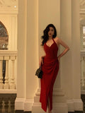Sexy Sheath Halter Red Sleeveless Prom Dresses Party Dress Summer Birthday Outfits Birthday Dresses HZ1121