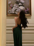 Sexy Sheath Straps Dark Green Satin Sleeveless Prom Dresses Party Dress Summer Birthday Outfits 20th Birthday Dresses HZ1121