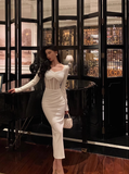 Sexy Sheath White Long Sleeves Satin 21st Birthday Dress Party Gown Birthday Outfits Birthday Dress Ideas For Women HZ1121