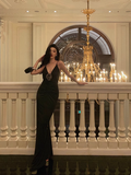 Sexy Mermaid Black Spaghetti Straps Satin 21st Birthday Dress Party Gown Birthday Outfits Birthday Dress Ideas For Women HZ1121