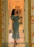 Sexy Mermaid Square Chiffon Blue 21st Birthday Dress Party Gown Birthday Outfits Birthday Dress Ideas For Women HZ1121