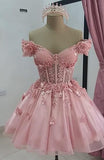 Modest Ball Gown Off The Shoulder Blush Pink Tulle Formal Homecoming Dresses 8th Grad Dance Graduation Dress Short Hoco Dresses HZ1121