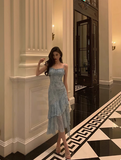 Sexy A line Floral Blue 21st Birthday Dress Party Gown Birthday Outfits Birthday Dress Ideas For Women HZ1121