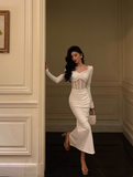 Sexy Sheath White Long Sleeves Satin 21st Birthday Dress Party Gown Birthday Outfits Birthday Dress Ideas For Women HZ1121