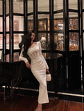 Sexy Sheath White Long Sleeves Satin 21st Birthday Dress Party Gown Birthday Outfits Birthday Dress Ideas For Women HZ1121