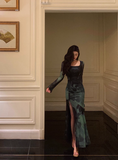 Sexy Sheath Long Sleeves Green 21st Birthday Dress Party Gown Birthday Outfits Birthday Dress Ideas For Women HZ1121