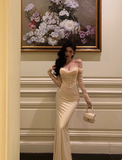 Sexy Sheath Off The Shoulder White Long Sleeves Satin 21st Birthday Dress Party Gown Birthday Outfits Birthday Dress Ideas For Women HZ1121