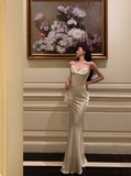 Sexy Mermaid White Spaghetti Straps Satin 21st Birthday Dress Party Gown Birthday Outfits Birthday Dress Ideas For Women HZ1121