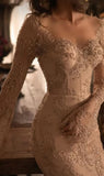 Ethereal Wedding Dress Sheath V Neck Lace Long Sleeves White Wedding Dresses Bridal Gowns HZ1121
