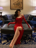 Sexy Sheath Strapless Red Slit Sleeveless Prom Dresses Party Dress Summer Birthday Outfits 20th Birthday Dresses HZ1121