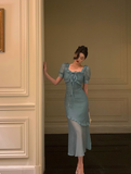 Sexy Mermaid Square Chiffon Blue 21st Birthday Dress Party Gown Birthday Outfits Birthday Dress Ideas For Women HZ1121
