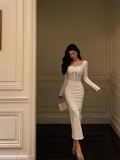 Sexy Sheath White Long Sleeves Satin 21st Birthday Dress Party Gown Birthday Outfits Birthday Dress Ideas For Women HZ1121