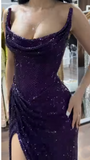 Classy Mermaid Strapless Black Girls Sequin Grape Sequin Long Prom Dresses Party Dress Birthday Outfits Graduation Dresses HZ1121