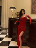 Sexy Sheath Strapless Red Slit Sleeveless Prom Dresses Party Dress Summer Birthday Outfits 20th Birthday Dresses HZ1121