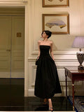 Sexy A Line Strapless Black Sleeveless Prom Dresses Party Dress Summer Birthday Outfits 18th Birthday Dresses HZ1121