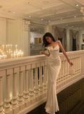 Sexy Mermaid White Spaghetti Straps Satin 21st Birthday Dress Party Gown Birthday Outfits Birthday Dress Ideas For Women HZ1121
