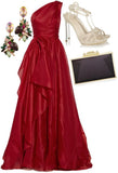 Gorgeous A line One Shoulder Red Chiffon Birthday Dress Prom Dress Graduation Dresses HZ1121