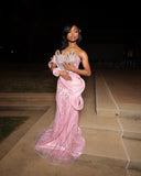 Gorgeous Mermaid Sweetheart Pink Satin Sequin Long Prom Dress Party Dress Graduation Dresses HZ1121