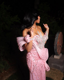 Gorgeous Mermaid Sweetheart Pink Satin Sequin Long Prom Dress Party Dress Graduation Dresses HZ1121