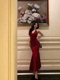 Sexy Mermaid Halter Red Sequin Sleeveless Prom Dresses Party Dress Summer Birthday Outfits 20th Birthday Dresses HZ1121