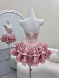 Cute Ball Gown Strapless Pink Party Dresses Short Formal Homecoming Dresses Night Chic Elegant Short Dresses Cocktail Dress 16th Birthday Outfits Hoco Dresses HZ1121