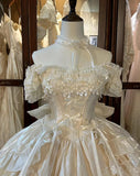 Vintage Ball Gown White Off Shoulder Tulle Lace Short Lolita Outfits 22th Birthday Dress Mini Cute Lolita Dress HZ1121