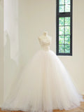 Timeless Strapless Bridal Dress A-Line Modest Tulle Ball Gown White Long Wedding Dress HZ1121
