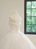 Timeless Strapless Bridal Dress A-Line Modest Tulle Ball Gown White Long Wedding Dress HZ1121