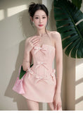 Cute A Line Strapless Pink Satin Mini Short Formal 8th Grade Homecoming Dresses Summer Middle School Hoco Dress Homecoming Outfits Birthday Outfit HZ1121