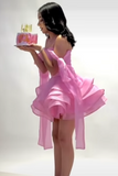Cute Ball Gown Off The Shoulder Pink Chiffon Mini Short Formal 8th Grade Homecoming Dresses Summer Middle School Hoco Dress Homecoming Outfits Birthday Outfit HZ1121