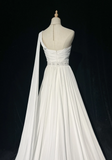 Vintage Bridal Gown 1960s A line One Shoulder Sleeveless Chiffon Pleated Beads Long White Wedding Dresses Elegant Bridal Gowns HZ1121