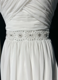 Vintage Bridal Gown 1960s A line One Shoulder Sleeveless Chiffon Pleated Beads Long White Wedding Dresses Elegant Bridal Gowns HZ1121