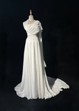 Vintage Bridal Gown 1960s A line One Shoulder Sleeveless Chiffon Pleated Beads Long White Wedding Dresses Elegant Bridal Gowns HZ1121