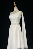 Vintage Bridal Gown 1960s A line One Shoulder Sleeveless Chiffon Pleated Beads Long White Wedding Dresses Elegant Bridal Gowns HZ1121