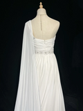 Vintage Bridal Gown 1960s A line One Shoulder Sleeveless Chiffon Pleated Beads Long White Wedding Dresses Elegant Bridal Gowns HZ1121