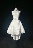 Vintage Bridal Gown 1960s High Low Scoop Sleeveless Pleated Bow-knot Beads White Short Wedding Dresses Elegant Bridal Gowns HZ1121
