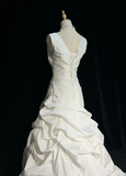 Vintage Bridal Gown 1960s Ball Gown Square Neck Sleeveless Taffeta Pleated Long White Wedding Dresses Elegant Bridal Gowns HZ1121