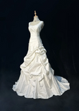 Vintage Bridal Gown 1960s Ball Gown Square Neck Sleeveless Taffeta Pleated Long White Wedding Dresses Elegant Bridal Gowns HZ1121