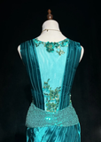 Vintage Sheath V Neck Green Satin Mother Of Bride Dress Party Gown Knee Length For Summer Women HZ1121