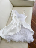 Cute A Line Straps White Satin Formal 8th Grade Homecoming Dresses Summer Middle School Hoco Dress Homecoming Outfits HZ1121